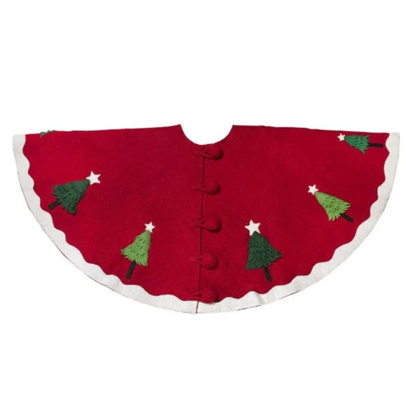Arcadie Home Other - Arcadie Home Handmade Christmas Tree Skirt in Felt - Green Trees on Red - 60"